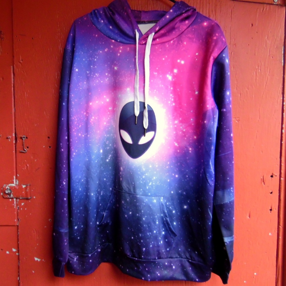 Cosmic Alien Blue and Purple Pullover Hoodie L